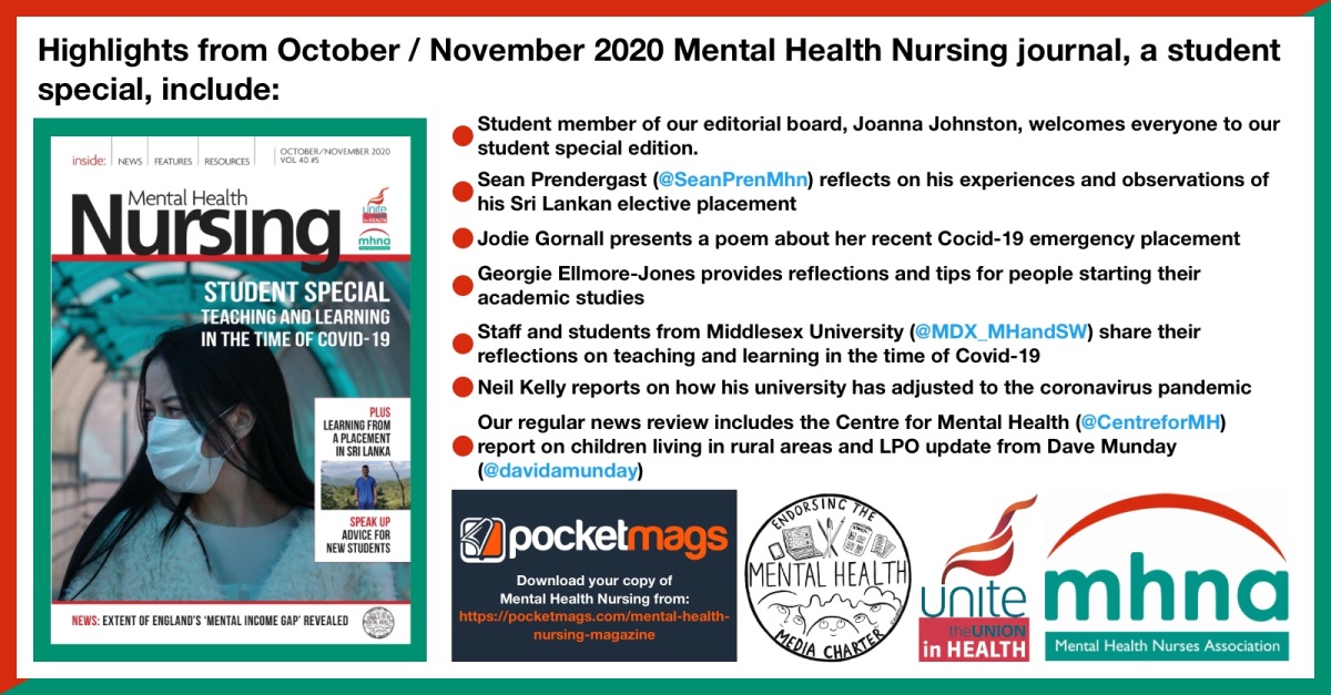 Mental Health Nursing journal October/November 2020 – Lead professional officer update